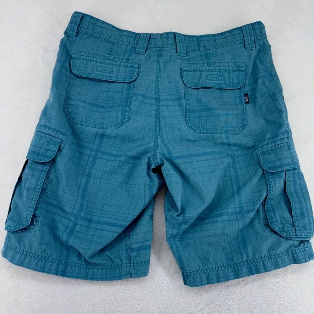The North Face Mens Blue Plaid Cargo Shorts Size 36 Hiking Outdoor Utility